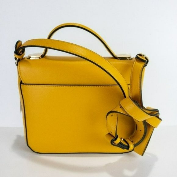 Alfani Mixed Media Metal Top Handle Satchel -Curry/Gold - Picture 3 of 4